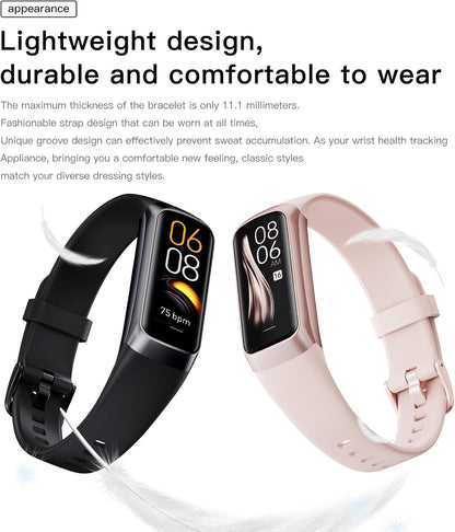 Amoled Health & Fitness Tracker for Men & Women - IP68 Waterproof with Blood Pressure Monitor, Step Counter, and Calorie Burn Tracking for Android & iOS