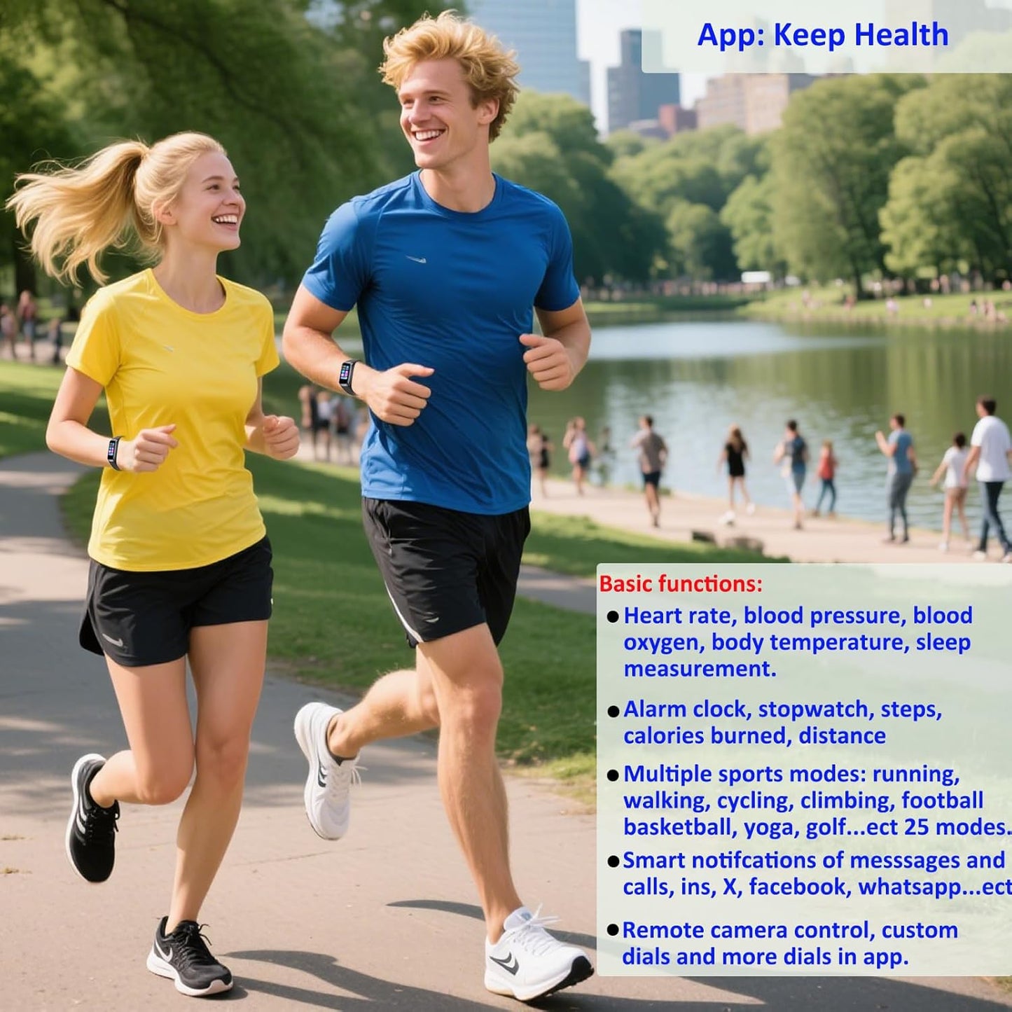 Amoled Health & Fitness Tracker for Men & Women - IP68 Waterproof with Blood Pressure Monitor, Step Counter, and Calorie Burn Tracking for Android & iOS