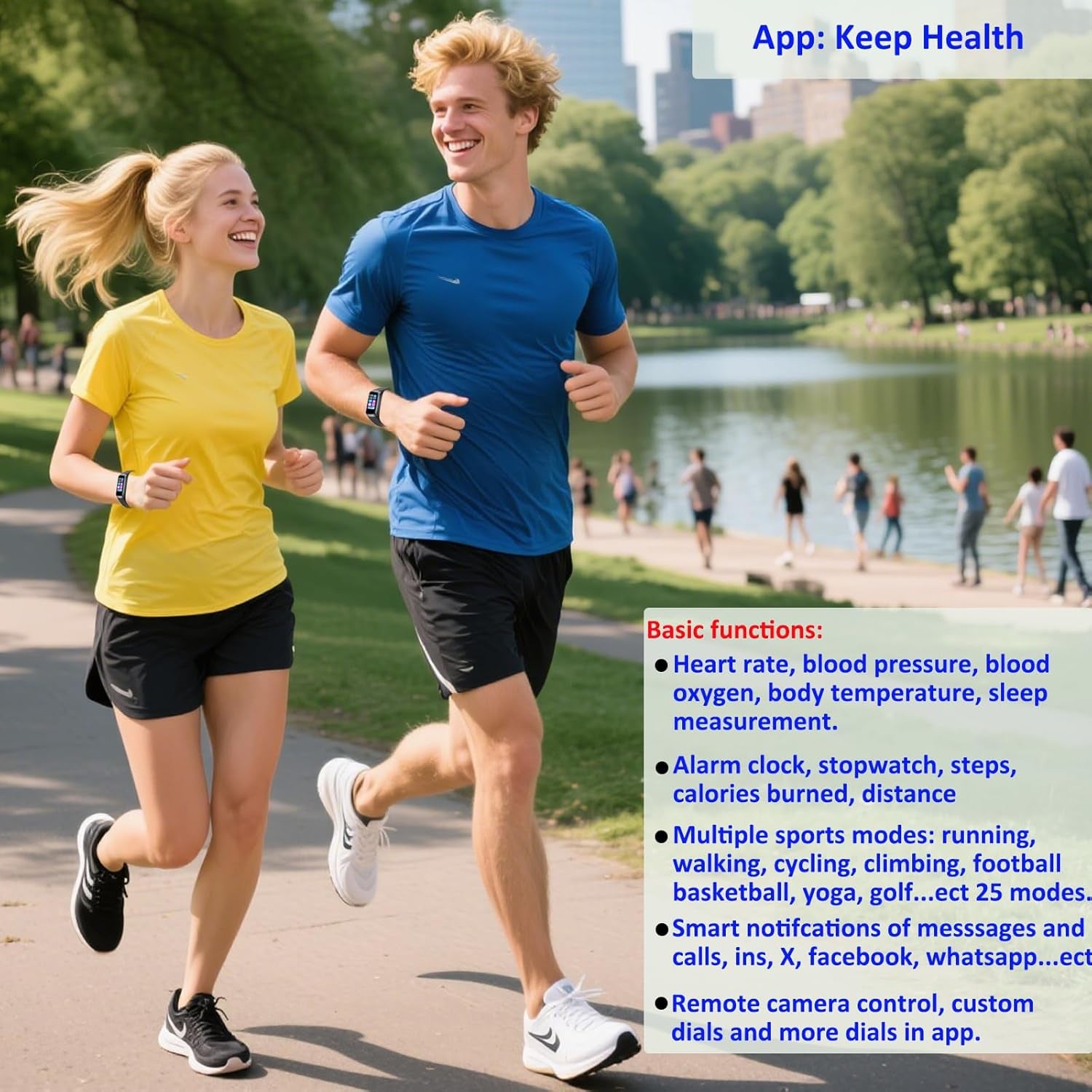 Amoled Health & Fitness Tracker for Men & Women - IP68 Waterproof with Blood Pressure Monitor, Step Counter, and Calorie Burn Tracking for Android & iOS